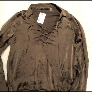 Olive green satin feel shirt NWT